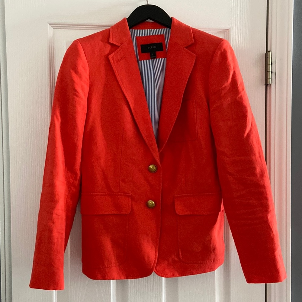 J Crew orange linen blazer, size 6
